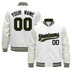White Olive Black Varsity Jacket with Leather Sleeves Wrinkle-Resistant 1