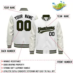 White Olive Black Varsity Jacket with Leather Sleeves Wrinkle-Resistant 2