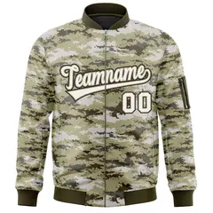 White Olive Camo Varsity Full-Zip Letterman Bomber Jacket 3