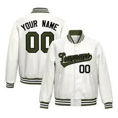 White Olive Full-Snap Varsity Faux Leather Letterman Jacket 1