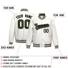 White Olive Full-Snap Varsity Faux Leather Letterman Jacket 2