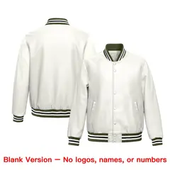White Olive Full-Snap Varsity Faux Leather Letterman Jacket 6