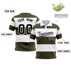 White-Olive Horizontal Stripe Performance Polo Shirt 2