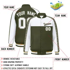 White Olive K-Ribbon Raglan Color Block Full-Snap Letterman Jacket 2
