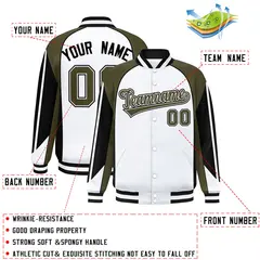 White Olive Raglan Color Block Varsity Letterman Jacket 2