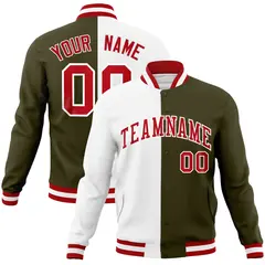 White Olive Red Split Varsity Full-Snap Letterman Jacket 1