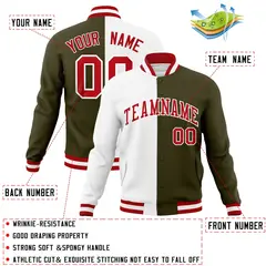 White Olive Red Split Varsity Full-Snap Letterman Jacket 4