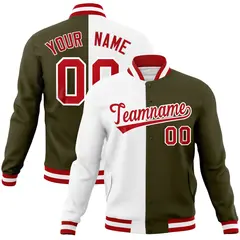 White Olive Red Split Varsity Full-Snap Letterman Jacket 1