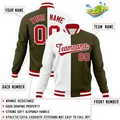 White Olive Red Split Varsity Full-Snap Letterman Jacket 4