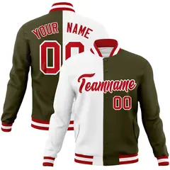 White Olive Red Split Varsity Full-Snap Letterman Jacket 1