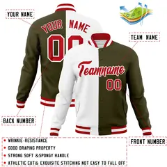 White Olive Red Split Varsity Full-Snap Letterman Jacket 4