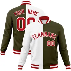 White Olive Red Split Varsity Full-Snap Letterman Jacket 1