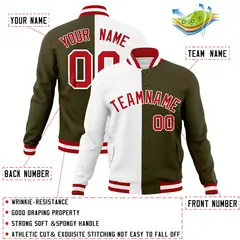White Olive Red Split Varsity Full-Snap Letterman Jacket 4