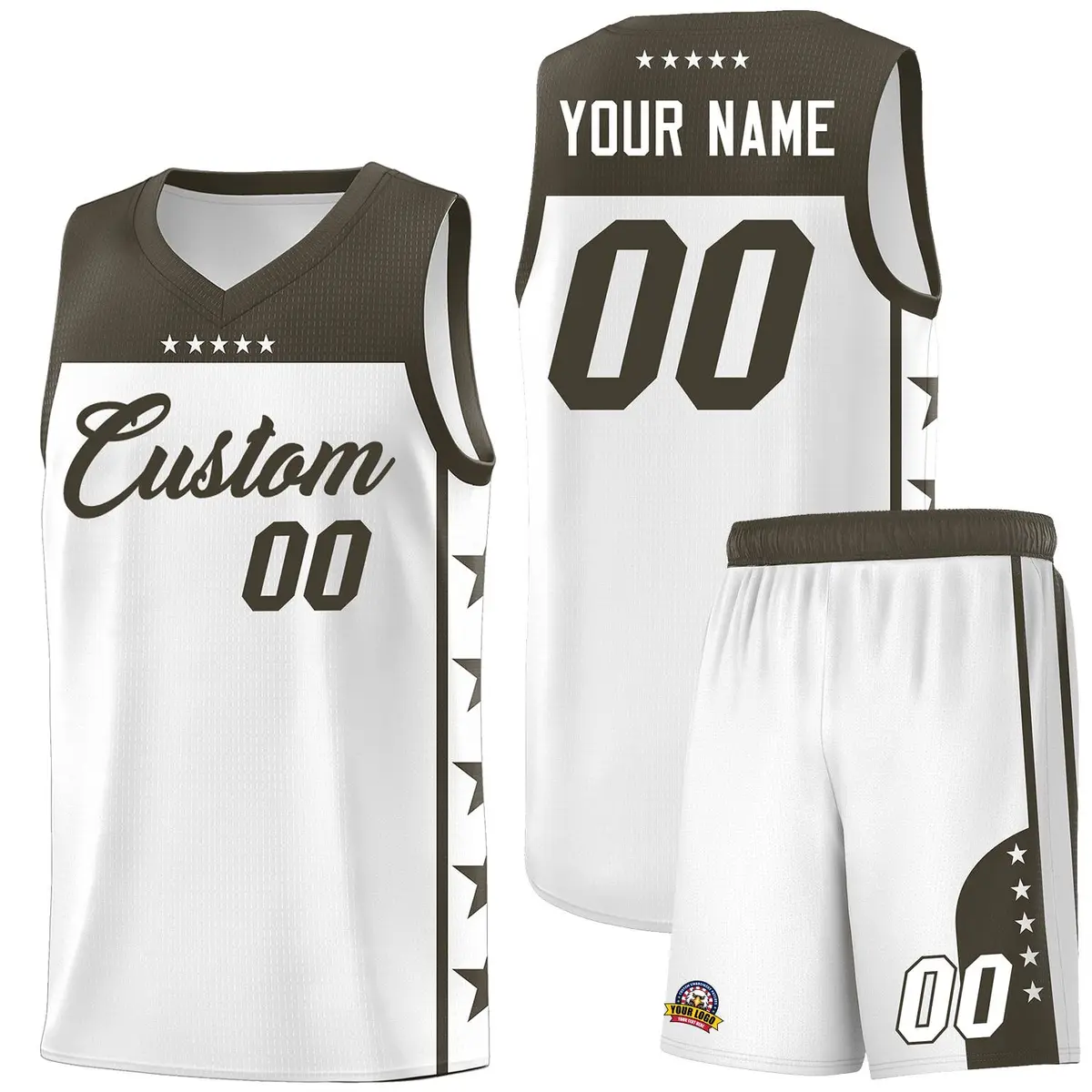 White Olive Star Pattern Team Basketball Jersey
