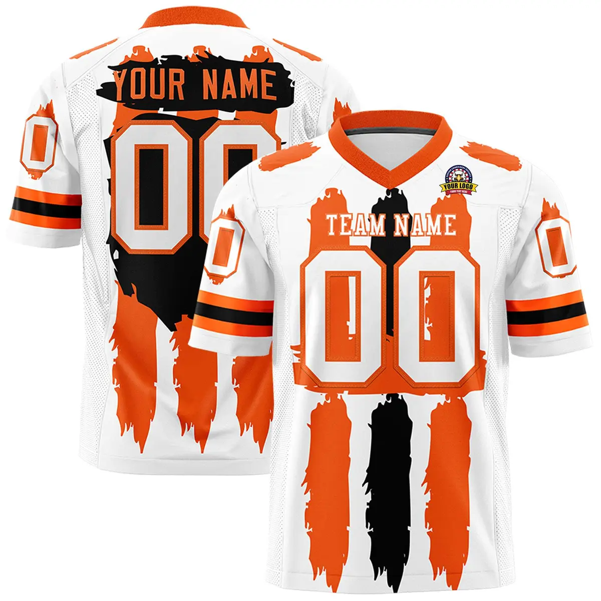 White Orange and Black Graffiti Flag Football Jersey