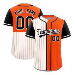 White Orange and Black Pinstripe Raglan Baseball Jersey