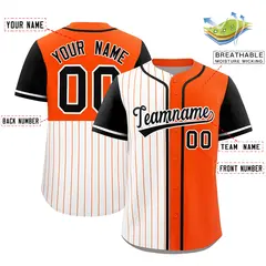 White Orange and Black Pinstripe Raglan Baseball Jersey 2