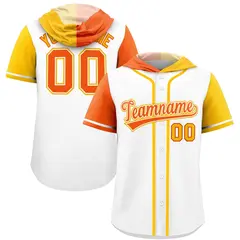 White Orange and Gold Split Raglan Baseball Hoodie Jersey