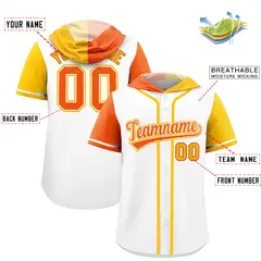 White Orange and Gold Split Raglan Baseball Hoodie Jersey 2