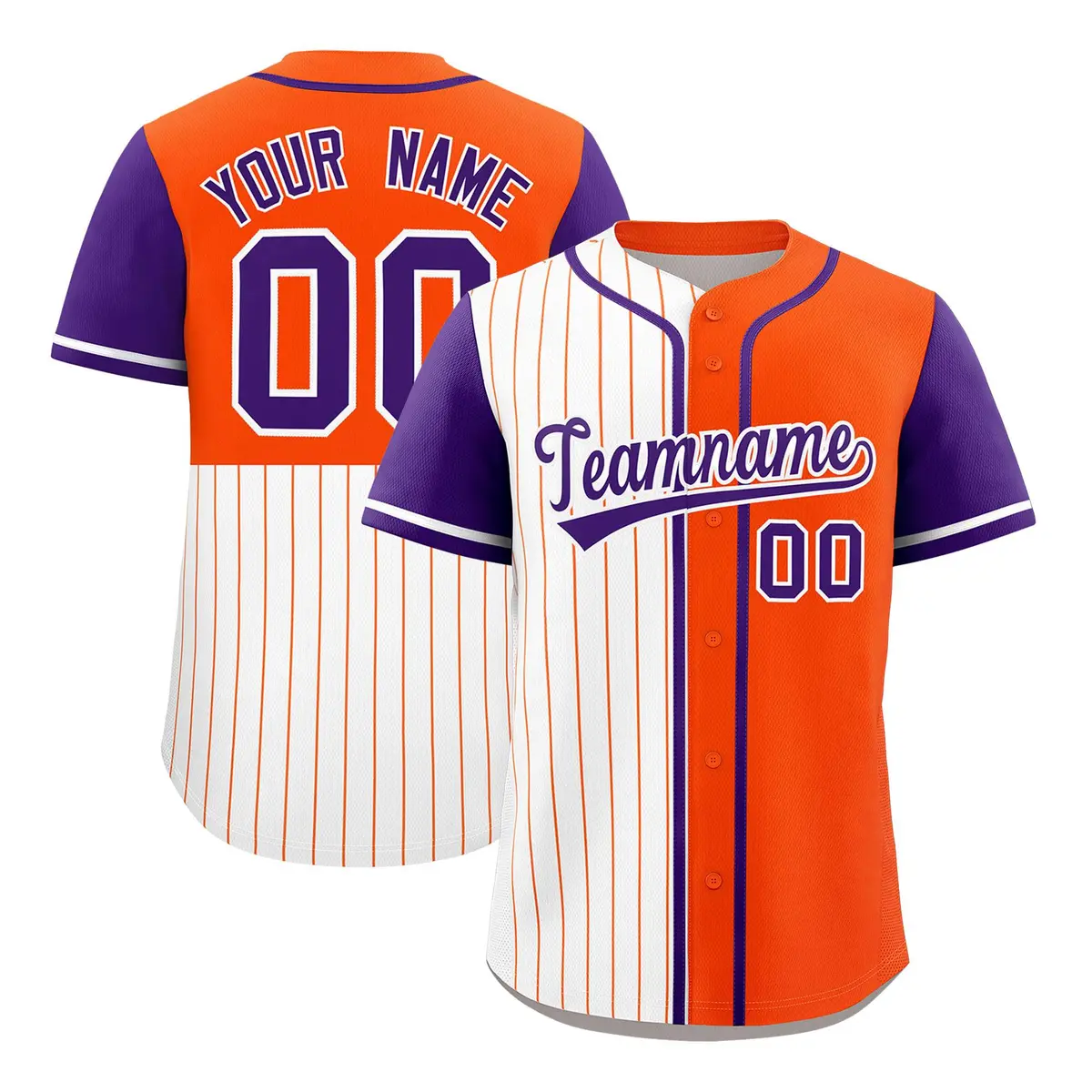 White Orange and Purple Pinstripe Raglan Baseball Jersey