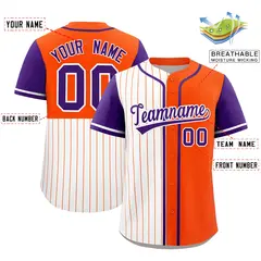 White Orange and Purple Pinstripe Raglan Baseball Jersey 2