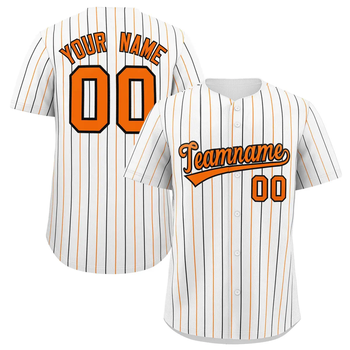 White Orange and White Bi-Color Stripes Baseball Jersey