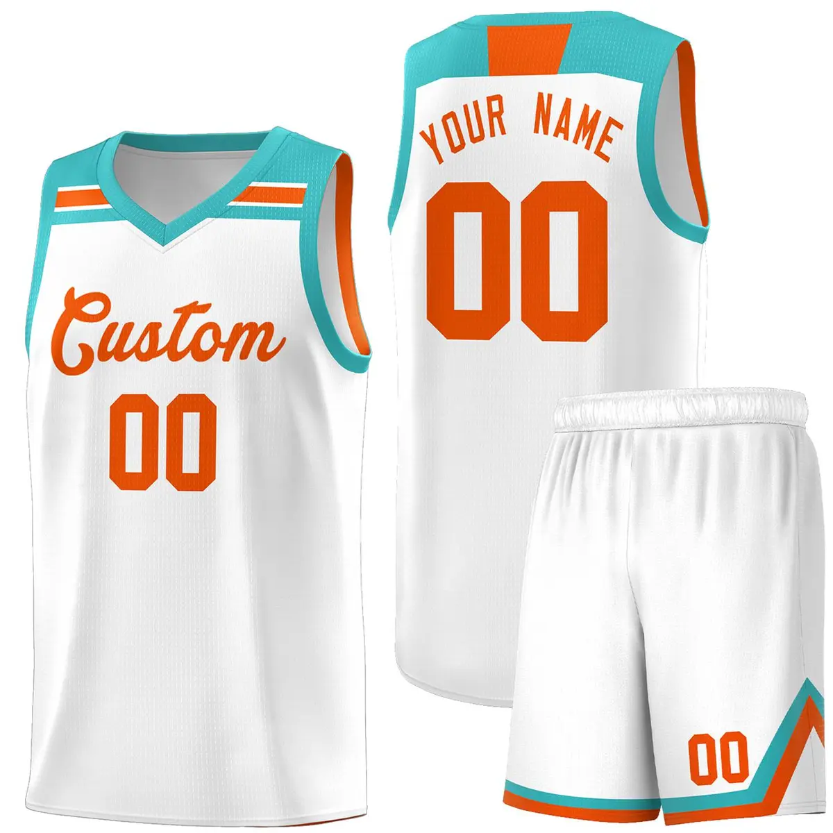 White Orange-Aqua Classic Basketball Sports Uniform Jersey