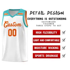 White Orange-Aqua Classic Basketball Sports Uniform Jersey 4