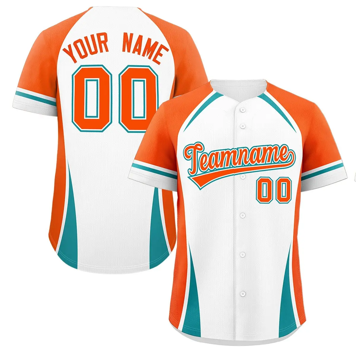 White Orange-Aqua Color Block Authentic Baseball Jersey