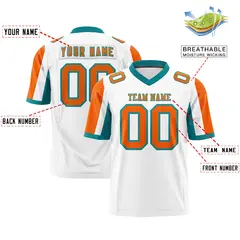 White Orange-Aqua Color Block Raglan Sleeves Football Jersey 2