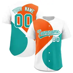 White Orange-Aqua Half Heart Color Block Baseball Jersey