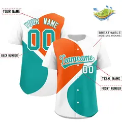 White Orange-Aqua Half Heart Color Block Baseball Jersey 2