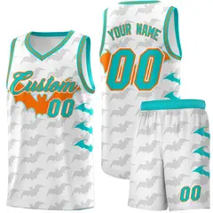 White Orange Aqua Halloween Bat Pattern Basketball Jersey 1