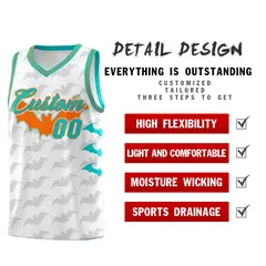 White Orange Aqua Halloween Bat Pattern Basketball Jersey 2