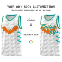 White Orange Aqua Halloween Bat Pattern Basketball Jersey 3