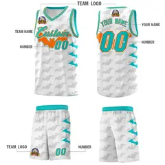 White Orange Aqua Halloween Bat Pattern Basketball Jersey 5