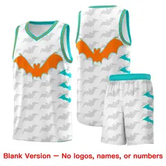 White Orange Aqua Halloween Bat Pattern Basketball Jersey 7