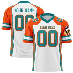 White Orange-Aqua Raglan Side Pattern Football Jersey