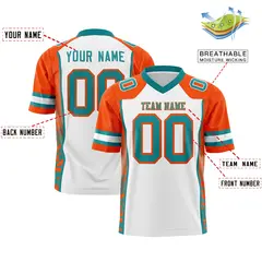White Orange-Aqua Raglan Side Pattern Football Jersey 2