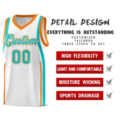 White Orange-Aqua Ribbon Pattern Basketball Kits 2