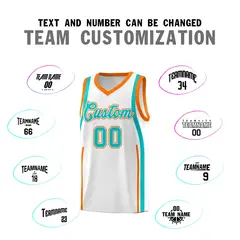 White Orange-Aqua Ribbon Pattern Basketball Kits 4