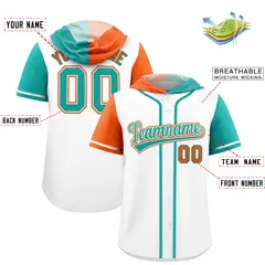 White Orange Aqua Split Raglan Baseball Hoodie Jersey 2