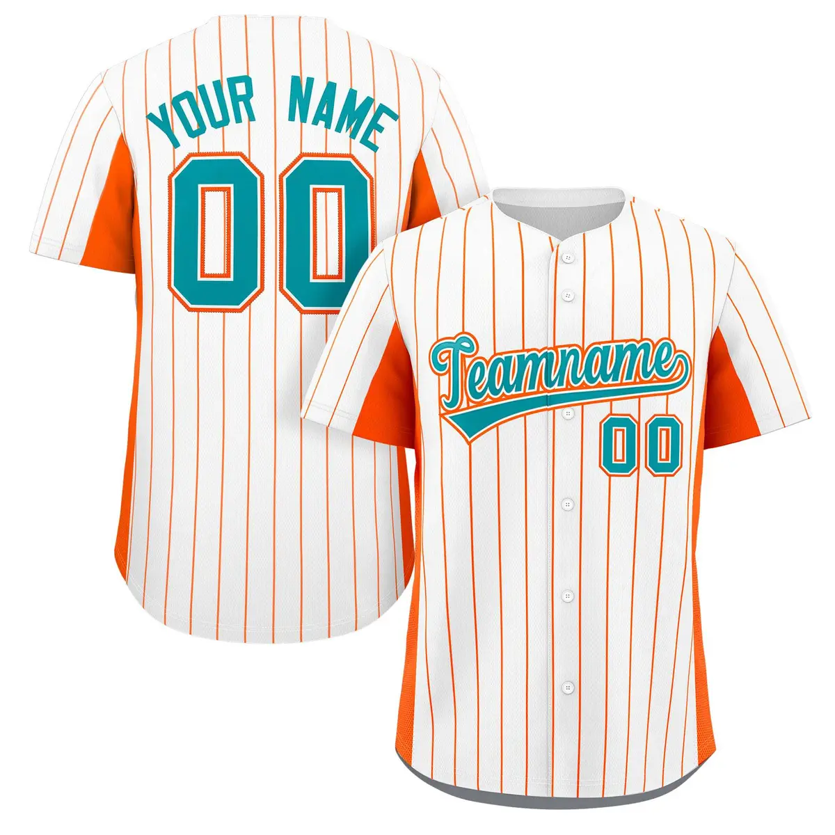 White Orange-Aqua Stripe Full Button Baseball Jersey