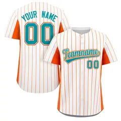 White Orange-Aqua Stripe Full Button Baseball Jersey