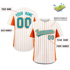 White Orange-Aqua Stripe Full Button Baseball Jersey 2