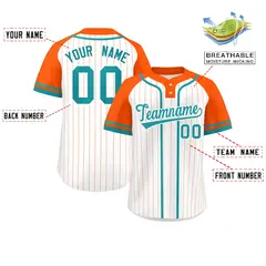 White Orange-Aqua Stripe Raglan Two-Button Softball Jersey 2