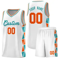 White Orange-Aqua Triangle Splicing Basketball Jersey
