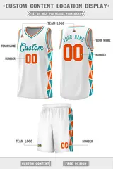 White Orange-Aqua Triangle Splicing Basketball Jersey 2