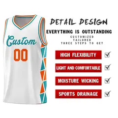 White Orange-Aqua Triangle Splicing Basketball Jersey 4
