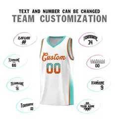 White Orange Aqua Two Tone Font Basketball Jersey 3